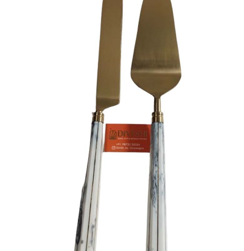 Marble finish cake cutter and knife set